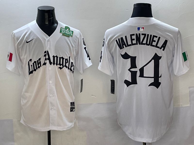 Men Los Angeles Dodgers 34 Valenzuela White Five generations Joint Name 2025 Nike MLB Jersey style 9